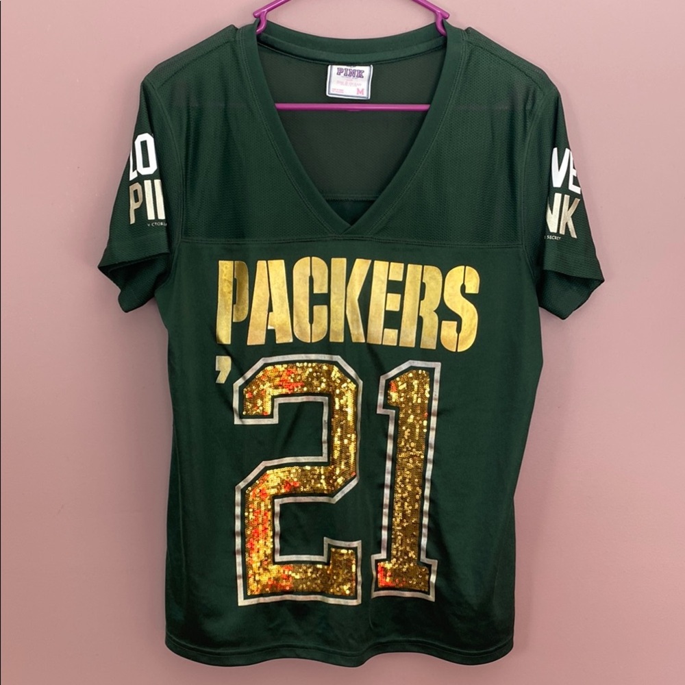 Victoria's Secret PINK Green Packers Sequin Tee